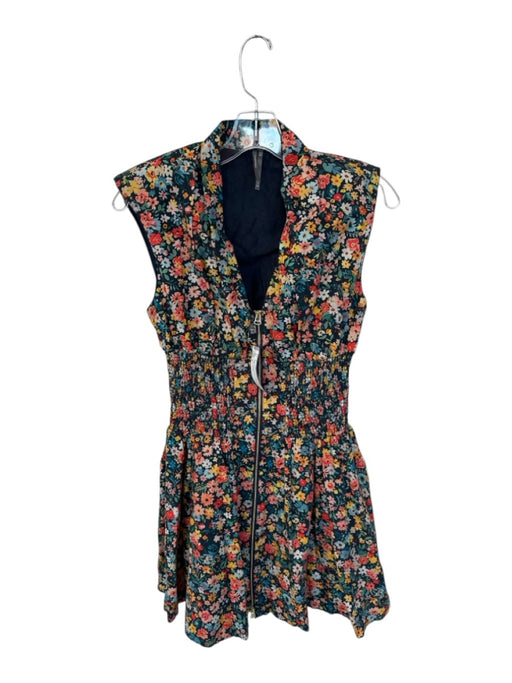 Anthropologie Size S Multi Cotton Smocked Waist Band Floral Shoulder Pads Dress Multi / S
