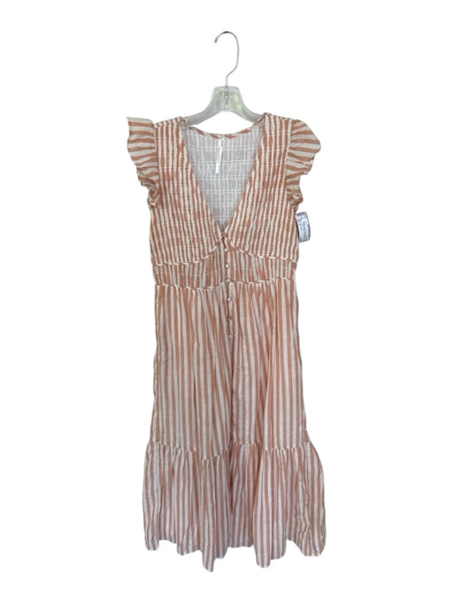 Anthropologie Size S Orange & cream Cotton Striped Smocked Buttons Dress Orange & cream / S