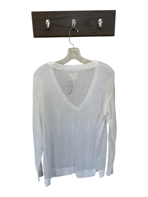 Maeve Size Small White Linen Blend Knit Long Sleeve V Neck Top White / Small