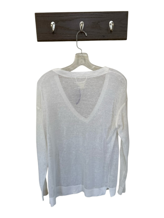 Maeve Size Small White Linen Blend Knit Long Sleeve V Neck Top White / Small