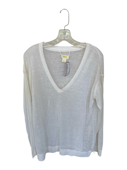 Maeve Size Small White Linen Blend Knit Long Sleeve V Neck Top White / Small