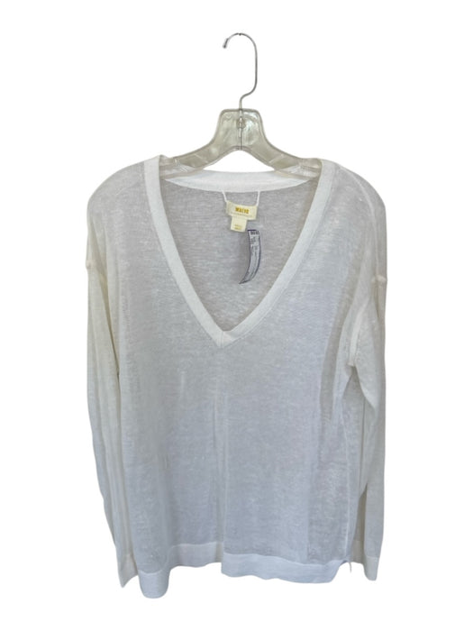 Maeve Size Small White Linen Blend Knit Long Sleeve V Neck Top White / Small