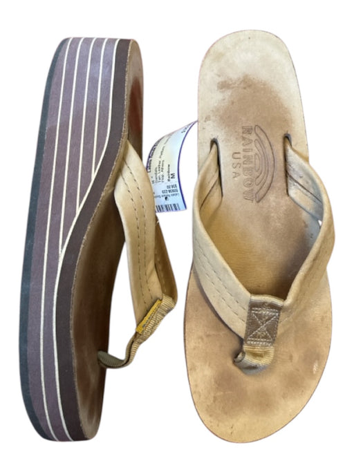 Rainbow Shoe Size M Tan Leather Platform Thong Strap Flip Flop Sandals Tan / M