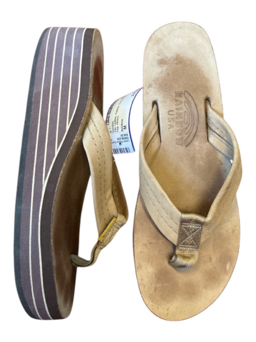 Rainbow Shoe Size M Tan Leather Platform Thong Strap Flip Flop Sandals Tan / M