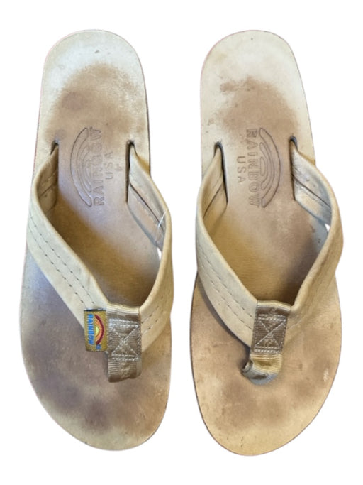 Rainbow Shoe Size M Tan Leather Platform Thong Strap Flip Flop Sandals Tan / M
