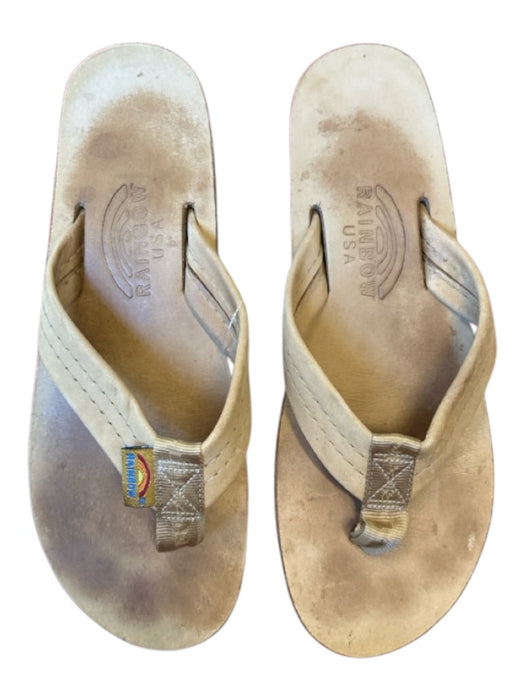 Rainbow Shoe Size M Tan Leather Platform Thong Strap Flip Flop Sandals Tan / M