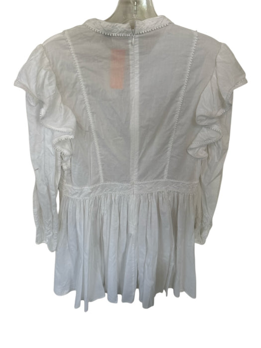 Banana Republic Size S White Cotton Blend Flutter Sleeves Embroidered Dress White / S