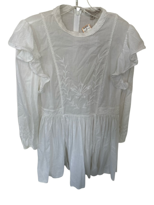 Banana Republic Size S White Cotton Blend Flutter Sleeves Embroidered Dress White / S
