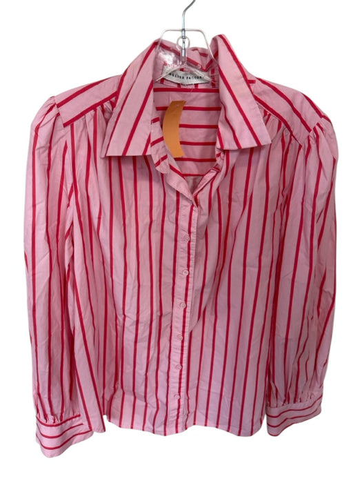 English Factory Size Est M Pink & Red Cotton Long Sleeve Striped Button Down Top Pink & Red / Est M