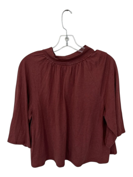 Nation Los Angeles Size L Mauve Cotton Blend Short Balloon Sleeve Mock Neck Top Mauve / L