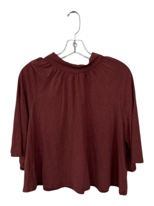 Nation Los Angeles Size L Mauve Cotton Blend Short Balloon Sleeve Mock Neck Top Mauve / L