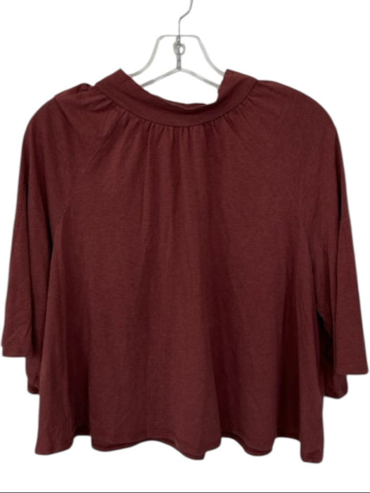 Nation Los Angeles Size L Mauve Cotton Blend Short Balloon Sleeve Mock Neck Top Mauve / L
