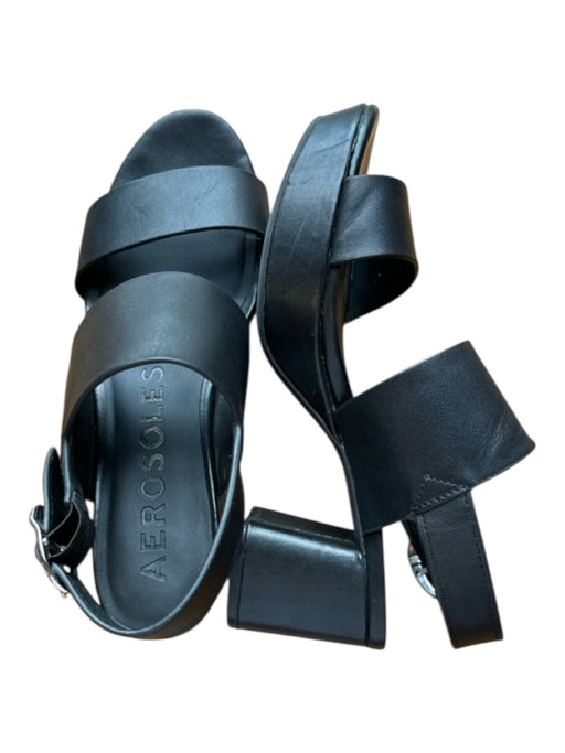 Aerosoles Shoe Size 8 Black Silver Hardware Open Toe Block Heel Straps Heels Black / 8