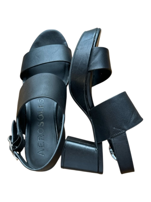Aerosoles Shoe Size 8 Black Silver Hardware Open Toe Block Heel Straps Heels Black / 8