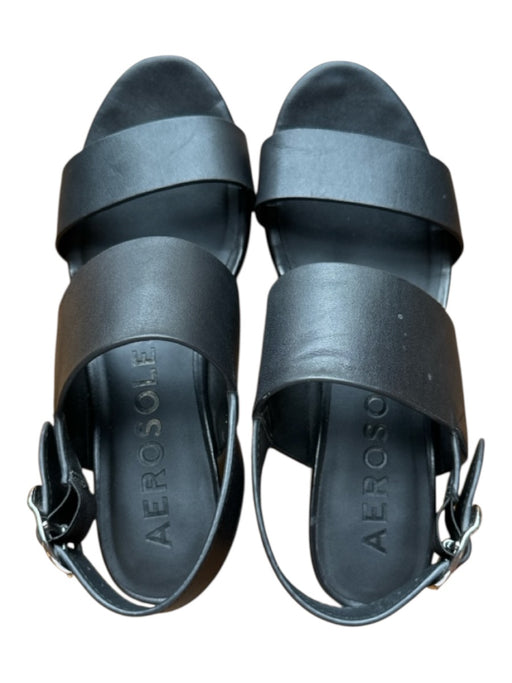Aerosoles Shoe Size 8 Black Silver Hardware Open Toe Block Heel Straps Heels Black / 8
