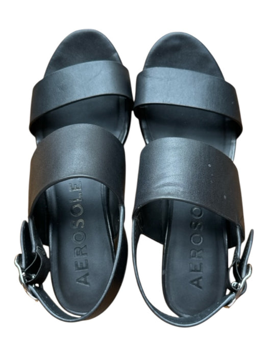 Aerosoles Shoe Size 8 Black Silver Hardware Open Toe Block Heel Straps Heels Black / 8