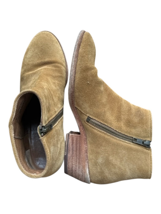 Frye Shoe Size 7 Tan Suede Side Zip Round Toe Block Heel Leather Accents Booties Tan / 7
