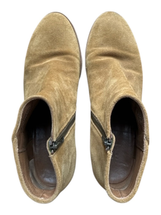 Frye Shoe Size 7 Tan Suede Side Zip Round Toe Block Heel Leather Accents Booties Tan / 7