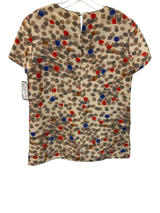 Boss Hugo Boss Size 8 Tan multi Silk Printed Keyhole Back Short Sleeve Top Tan multi / 8