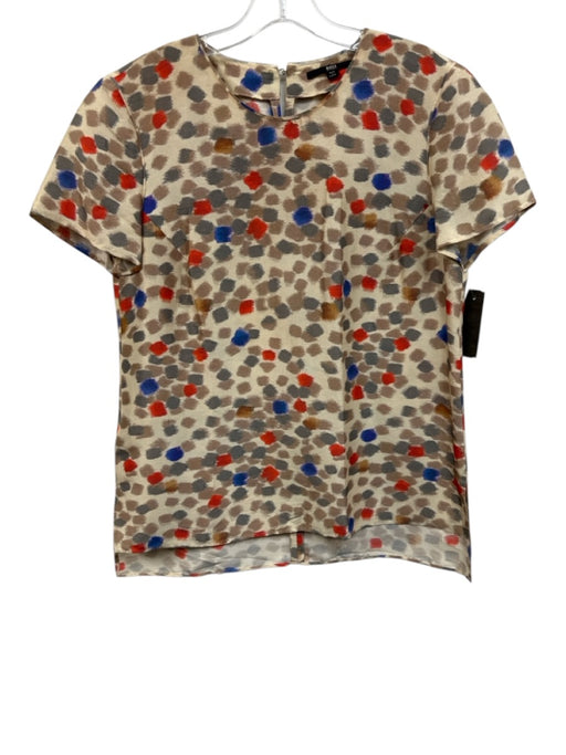 Boss Hugo Boss Size 8 Tan multi Silk Printed Keyhole Back Short Sleeve Top Tan multi / 8