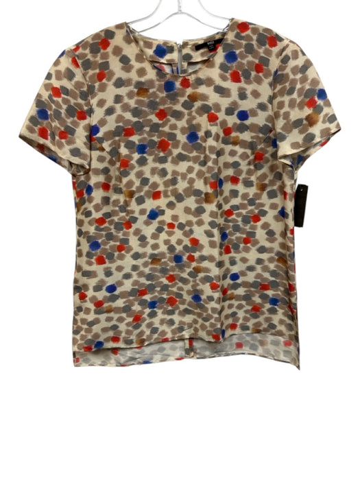 Boss Hugo Boss Size 8 Tan multi Silk Printed Keyhole Back Short Sleeve Top Tan multi / 8