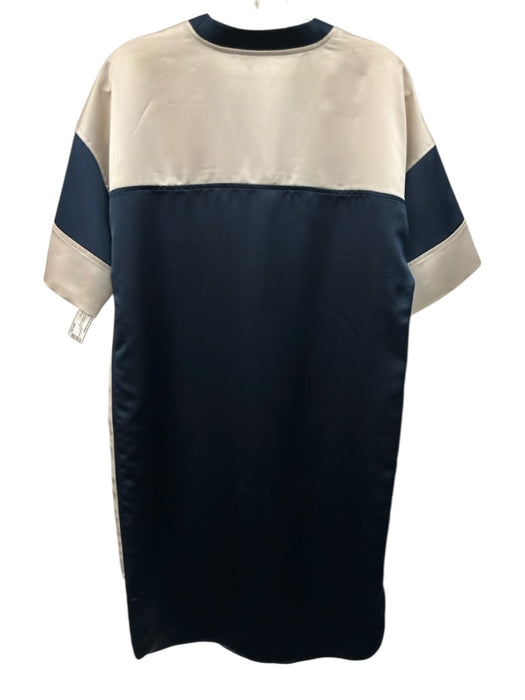 T Alexander Wang Size 4 Cream & Navy Polyester V Neck Colorblock Satin Dress Cream & Navy / 4