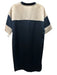 T Alexander Wang Size 4 Cream & Navy Polyester V Neck Colorblock Satin Dress Cream & Navy / 4
