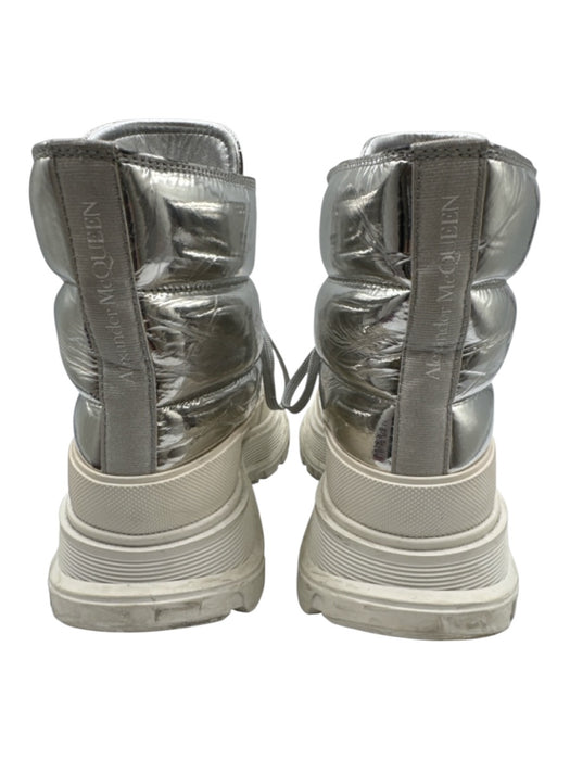 Alexander McQueen Shoe Size 39 Silver Leather Upper Lace Up Platform Ankle Boots Silver / 39