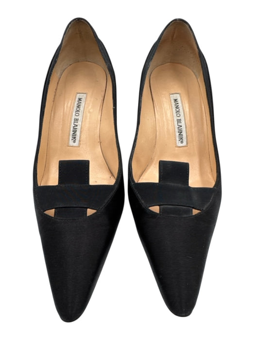 Manolo Blahnik Shoe Size 38.5 Black Textile Pointed Toe Satin Kitten Heel Pumps Black / 38.5