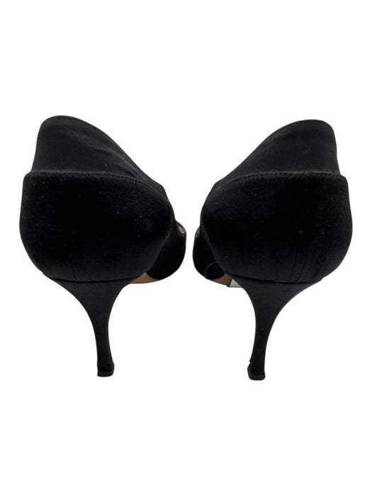 Manolo Blahnik Shoe Size 38.5 Black Textile Pointed Toe Satin Kitten Heel Pumps Black / 38.5
