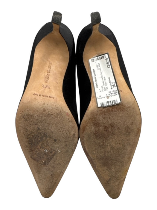 Manolo Blahnik Shoe Size 38.5 Black Textile Pointed Toe Satin Kitten Heel Pumps Black / 38.5