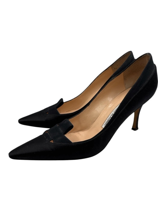 Manolo Blahnik Shoe Size 38.5 Black Textile Pointed Toe Satin Kitten Heel Pumps Black / 38.5