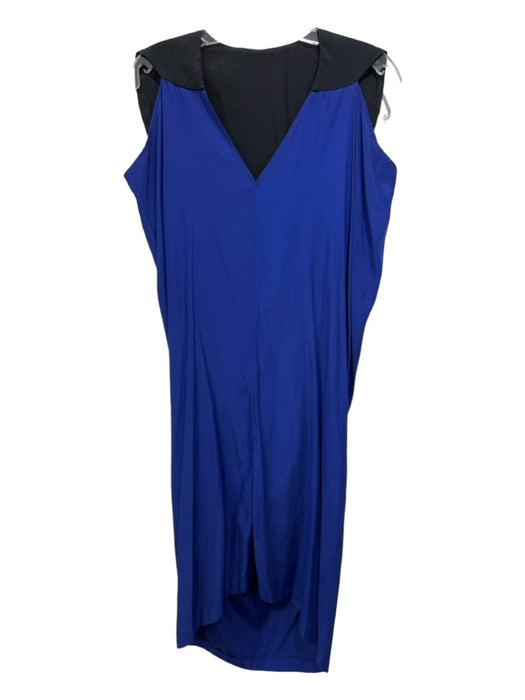 Zero + Maria Cornejo Size 6 Blue & Black Acetate V Neck Sleeveless Midi Dress Blue & Black / 6