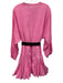 Rhode Size L Pink Cotton ruffles Button Front Long Balloon Sleeve Tie Belt Dress Pink / L