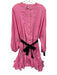 Rhode Size L Pink Cotton ruffles Button Front Long Balloon Sleeve Tie Belt Dress Pink / L