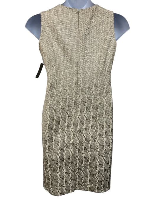 Norman Ambrose Size 8 Champagne Metallic shift Split Neck Jacquard Dress Champagne / 8