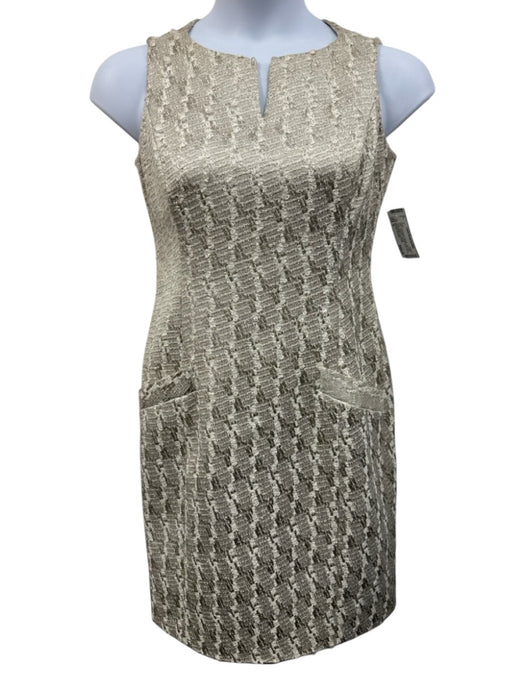 Norman Ambrose Size 8 Champagne Metallic shift Split Neck Jacquard Dress Champagne / 8
