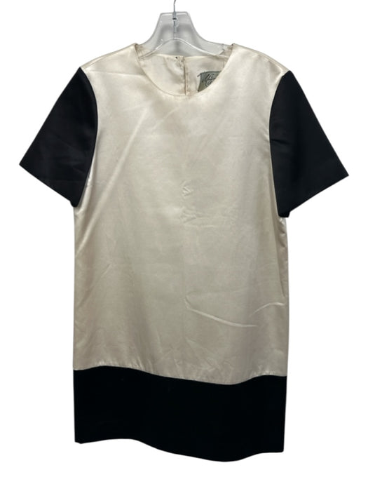 Kate Spade Size M White & Black Silk Blend Colorblock Short Sleeve Satin Dress White & Black / M