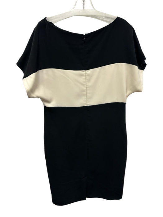 Josie Natori Size 10 Black & Cream Poly Blend Wide Neck Colorblock Dress Black & Cream / 10