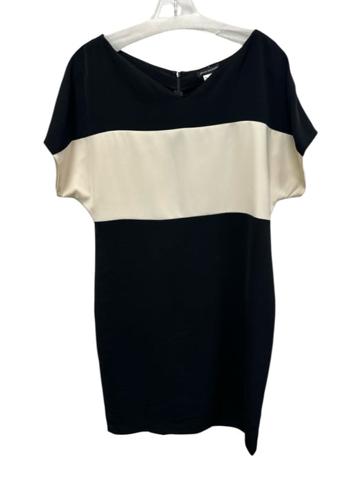 Josie Natori Size 10 Black & Cream Poly Blend Wide Neck Colorblock Dress Black & Cream / 10