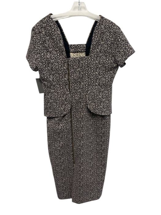 Roland Mouret Size 12 Purple, Black & White Cotton Blend Jacquard Zip Back Dress Purple, Black & White / 12