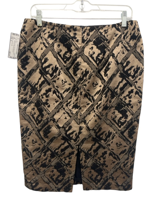 Lafayette 148 Size 8 Brown & Black Poly Blend Zip Back Jacquard Back Slit Skirt Brown & Black / 8