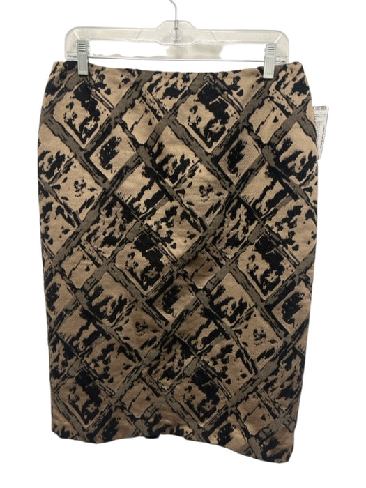 Lafayette 148 Size 8 Brown & Black Poly Blend Zip Back Jacquard Back Slit Skirt Brown & Black / 8