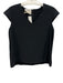 Mirella Cavorso Size M Black Silk Zip Back Cap Sleeve V Neck Top Black / M