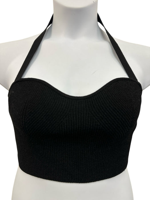 Michael Kors Collection Size L Black Viscose Blend Halter Ribbed Top Black / L