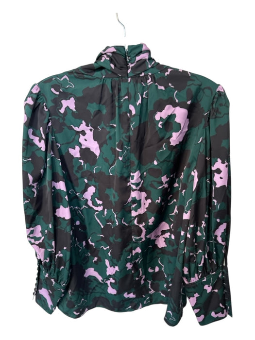 Crosby Size M Green & Purple Long Balloon Sleeve Flowers Neck Tie Top Green & Purple / M