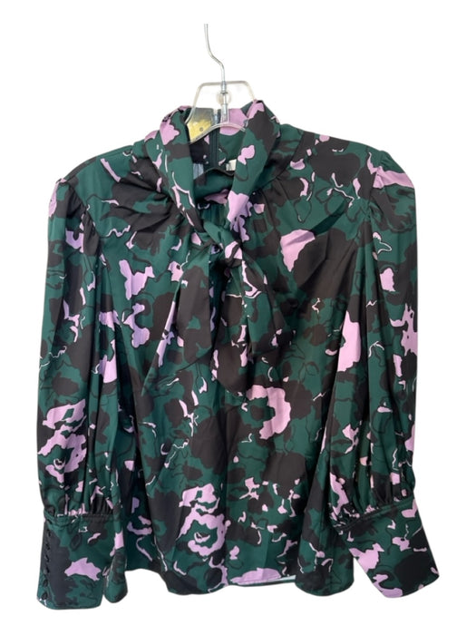 Crosby Size M Green & Purple Long Balloon Sleeve Flowers Neck Tie Top Green & Purple / M