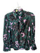 Crosby Size M Green & Purple Long Balloon Sleeve Flowers Neck Tie Top Green & Purple / M