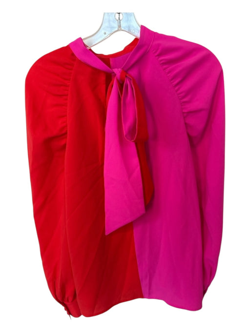 Crosby Size M Pink & Red Long Balloon Sleeve color block Neck Tie Top Pink & Red / M