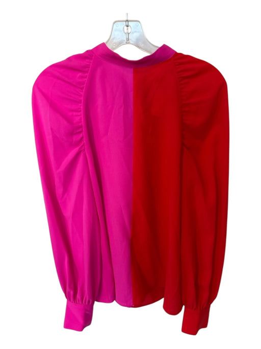 Crosby Size M Pink & Red Long Balloon Sleeve color block Neck Tie Top Pink & Red / M